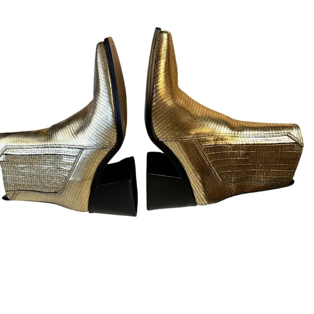 Vince Camuto Sojetta Square Toe Bootie Bronze Metallic Lizard size 9